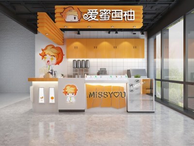 现代奶茶店甜品店3D模型下载